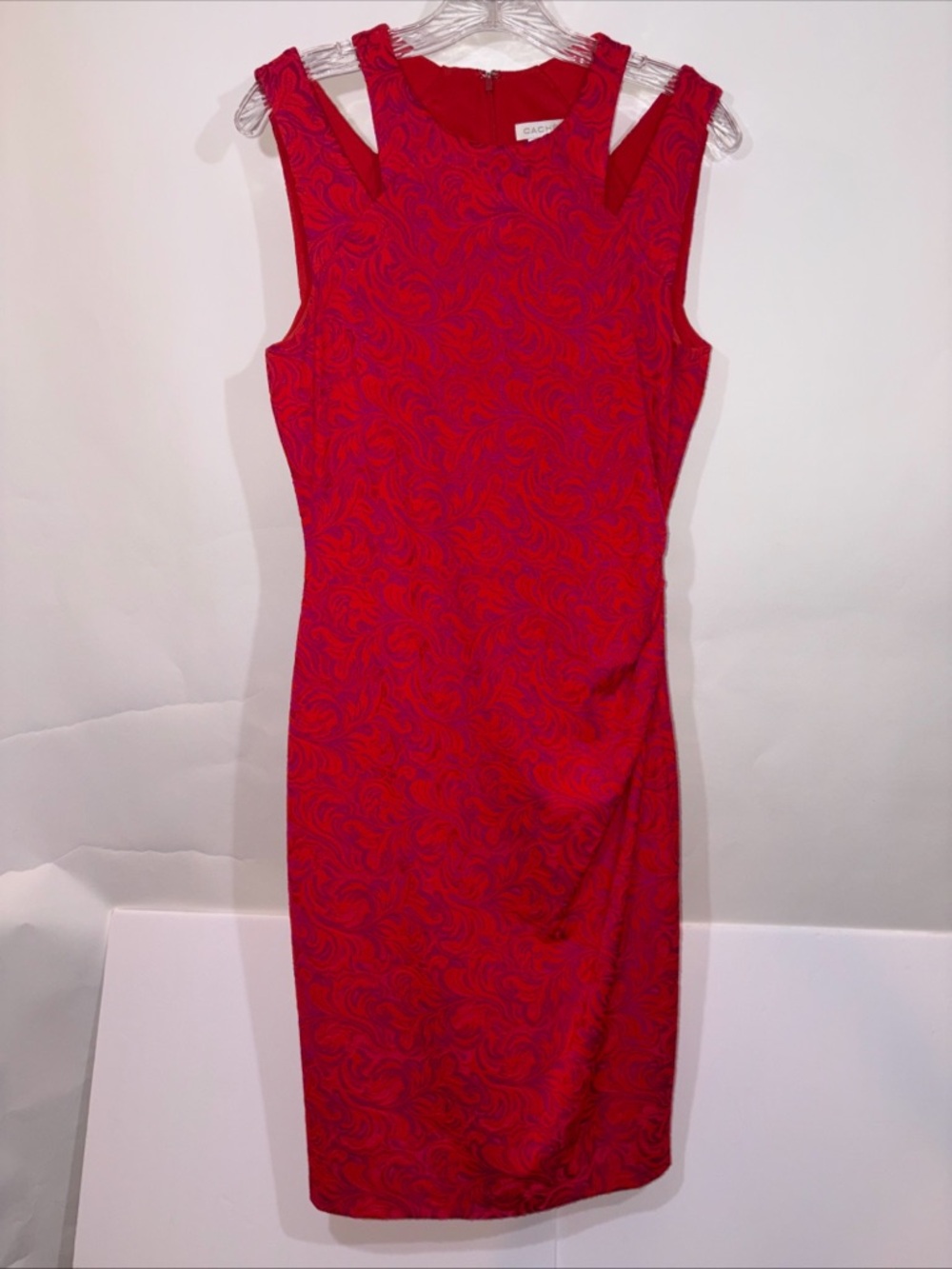Cache Women's Size 8 Dress Sheath Bodycon Filigree Red Pink Stretch